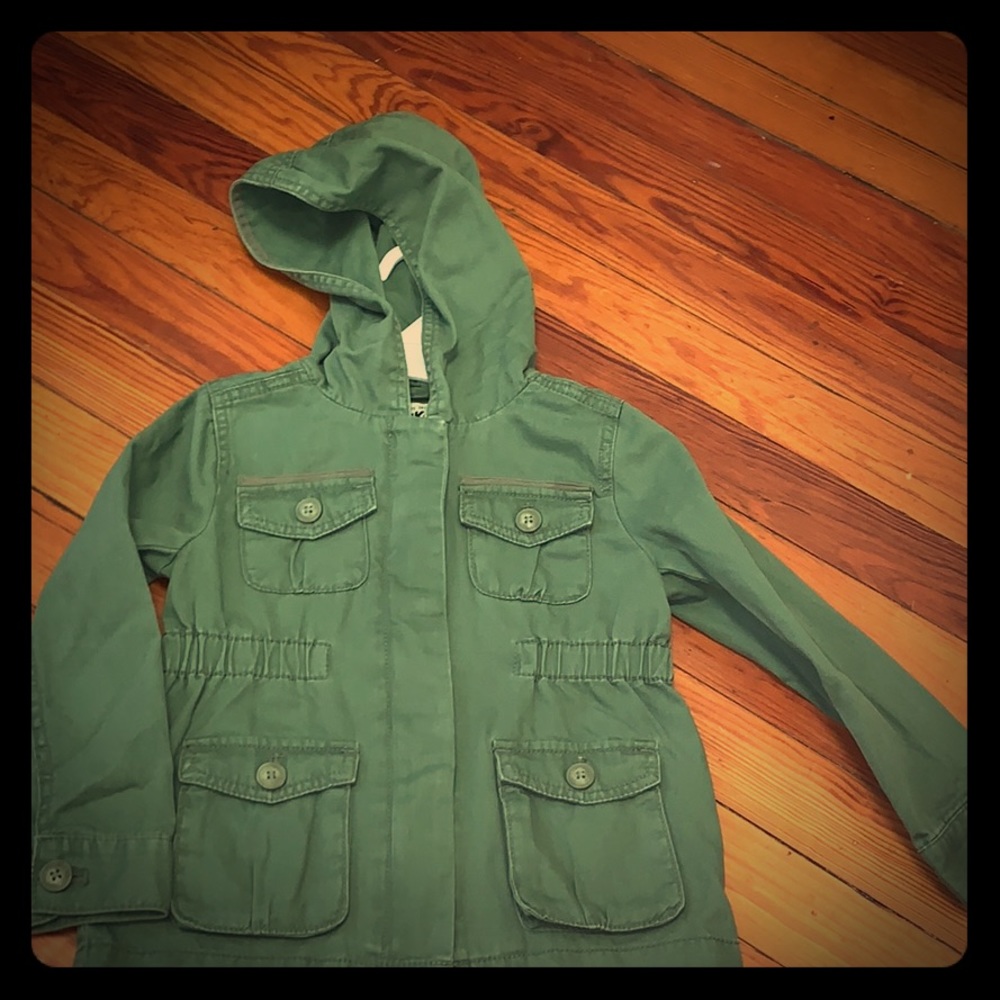 Light weight army green denim coat with hood